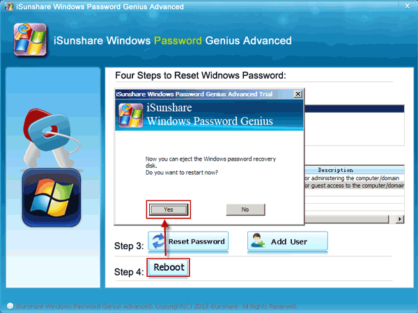Eject Windows Password Reset Disk